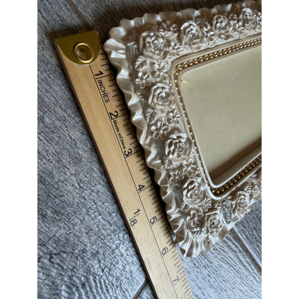 Santini Picture Frame Roses Floral Rhinestone Beaded wedding Ornate Photo Holder